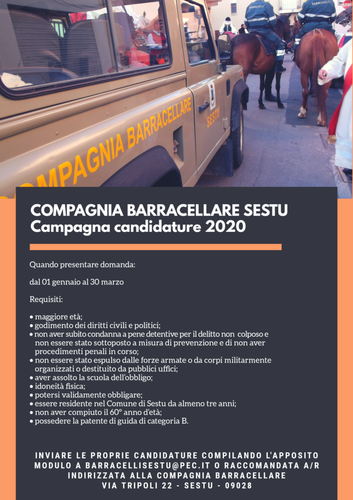 Compagnia Barracellare di Sestu: campagna candidature 2020
